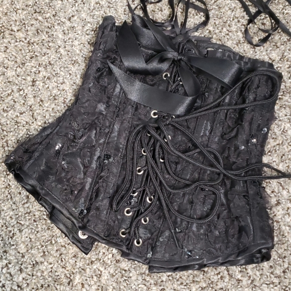 Bibian Blue Other - 20" waist cincher with lace and sequins